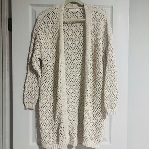 Moon & Madison Cream Open Knit Long Cardigan Sweater Sz Medium